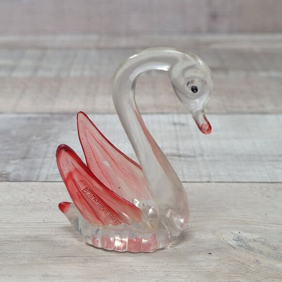 Vintage Lucite Swan Figurine Mini Clear Plastic Pink Accents Ring Hold Hong Kong - Picture 3 of 9